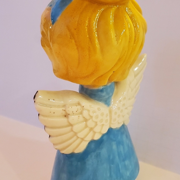 VTG Christmas Angel Choir Hand Painted Ceramic Figurine MCM 60s 70s Blue Blonde - Picture 4 of 11